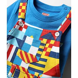 Babyhug Single Jersey Knit Printed Dungaree & Half Sleeves T-Shirt - Blue
