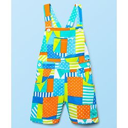 Babyhug Single Jersey Knit Half Sleeves Polo T-Shirt & Dungaree With  Nautical Print - White