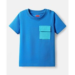 Babyhug Single Jersey Knit Printed Dungaree & Half Sleeves T-Shirt - Blue