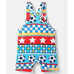 Babyhug Single Jersey Knit Printed Dungaree & Half Sleeves T-Shirt - Blue