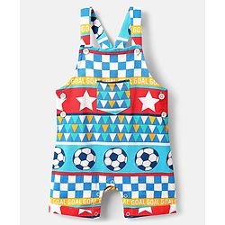 Babyhug Single Jersey Knit Printed Dungaree & Half Sleeves T-Shirt - Blue