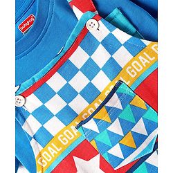 Babyhug Single Jersey Knit Printed Dungaree & Half Sleeves T-Shirt - Blue