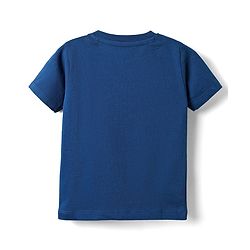 Babyhug Single Jersey Knit Dungaree & Half Sleeves T-Shirt With Animal Print - Red & Blue