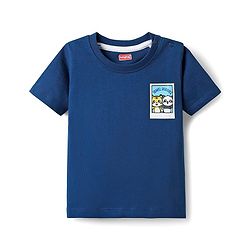 Babyhug Single Jersey Knit Dungaree & Half Sleeves T-Shirt With Animal Print - Red & Blue