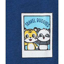 Babyhug Single Jersey Knit Dungaree & Half Sleeves T-Shirt With Animal Print - Red & Blue
