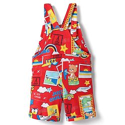 Babyhug Single Jersey Knit Dungaree & Half Sleeves T-Shirt With Animal Print - Red & Blue