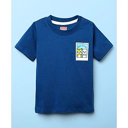 Babyhug Single Jersey Knit Half Sleeves T-Shirt & Dungaree With Text & Smiley Print -  White & Blue