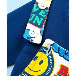 Babyhug Single Jersey Knit Half Sleeves T-Shirt & Dungaree With Text & Smiley Print -  White & Blue