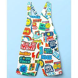 Babyhug Single Jersey Knit Half Sleeves T-Shirt & Dungaree With Text & Smiley Print -  White & Blue