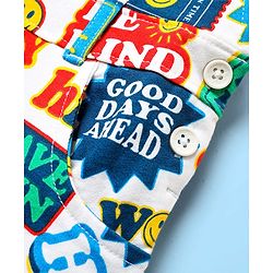 Babyhug Single Jersey Knit Half Sleeves T-Shirt & Dungaree With Text & Smiley Print -  White & Blue
