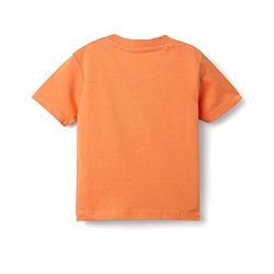 Babyhug Single Jersey Knit Half Sleeves T-Shirt & Dungaree With Text & Smiley Print -  Orange