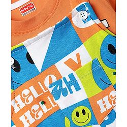 Babyhug Single Jersey Knit Half Sleeves T-Shirt & Dungaree With Text & Smiley Print -  Orange
