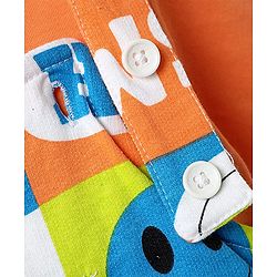 Babyhug Single Jersey Knit Half Sleeves T-Shirt & Dungaree With Text & Smiley Print -  Orange