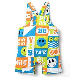 Babyhug Single Jersey Knit Half Sleeves T-Shirt & Dungaree With Text & Smiley Print -  Orange