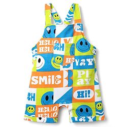 Babyhug Single Jersey Knit Half Sleeves T-Shirt & Dungaree With Text & Smiley Print -  Orange