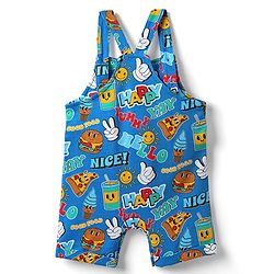 Babyhug Single Jersey Knit Half Sleeves Polo T-Shirt & Dungaree with Nice Text Print - Yellow & Blue