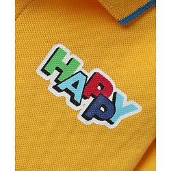 Babyhug Single Jersey Knit Half Sleeves Polo T-Shirt & Dungaree with Nice Text Print - Yellow & Blue