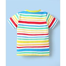 Babyhug 100% Cotton Single Jersey Knit Half Sleeves Striped T-Shirt & Shorts Set with Text Print - Navy Blue