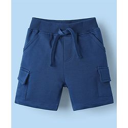 Babyhug 100% Cotton Single Jersey Knit Half Sleeves Striped T-Shirt & Shorts Set with Text Print - Navy Blue