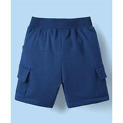 Babyhug Single Jersey Knit Half Sleeves Striped T-Shirt & Shorts Set with Text Print - Navy Blue