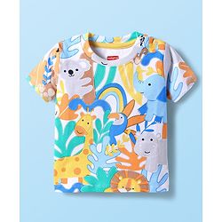 Babyhug Single Jersey Knit Half Sleeves T-Shirt & Shorts with Animal - Navy Blue & Yellow