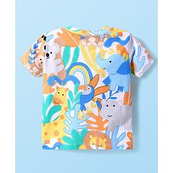 Babyhug Single Jersey Knit Half Sleeves T-Shirt & Shorts with Animal - Navy Blue & Yellow