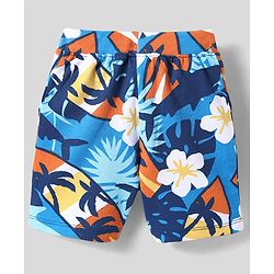 Babyhug Single Jersey Knit Sleeveless Tank T-Shirt & Shorts Co-Ord Set With Beach Theme & Floral Print - Blue