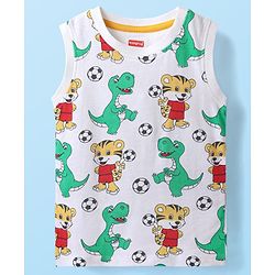 Babyhug Single Jersey Knit Sleeveless Tank T-Shirt & Shorts Set With Animal Print - White & Yellow