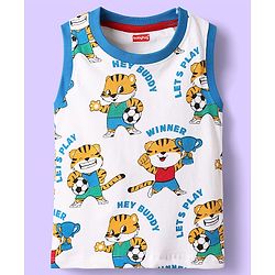 Babyhug Single Jersey Knit Sleeveless Tank T-Shirt & Shorts Set with Tiger Print - Blue