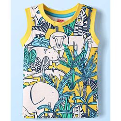 Babyhug Single Jersey Knit Sleeveless Tank T-Shirt & Shorts Set with Jungle Print - Yellow