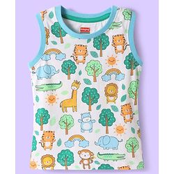 Babyhug Single Jersey Knit Sleeveless Tank T-Shirt & Shorts Set With Animal Print - White & Green