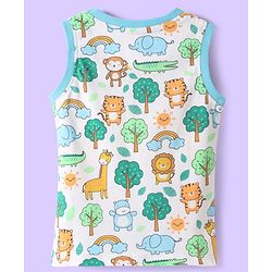 Babyhug Single Jersey Knit Sleeveless Tank T-Shirt & Shorts Set With Animal Print - White & Green