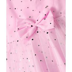 Babyhug Woven Sleeveless Dress with Bow Applique & Foil Print - Pink