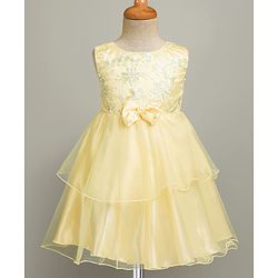 Babyhug Woven Sleeveless Party Dress with Floral & Bow Applique - Yellow