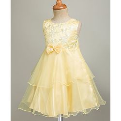 Babyhug Woven Sleeveless Party Dress with Floral & Bow Applique - Yellow
