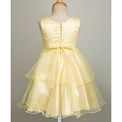Babyhug Woven Sleeveless Party Dress with Floral & Bow Applique - Yellow