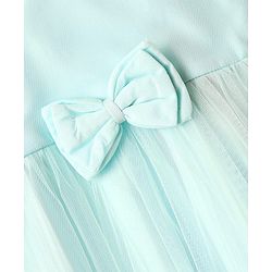 Babyhug Woven Half Puffed Sleeves Mesh Dress with Bow Applique - Mint