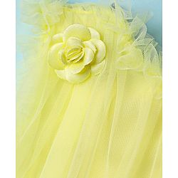 Babyhug Woven Sleeveless Mesh Party Dress With Floral Applique - Yellow