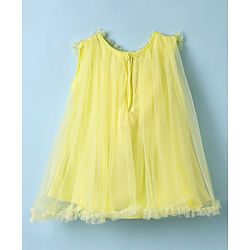 Babyhug Woven Sleeveless Mesh Party Dress With Floral Applique - Yellow