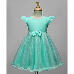 Babyhug Woven Cap Sleeves Party Dress With Bow Applique - Aqua Blue