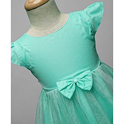 Babyhug Woven Cap Sleeves Party Dress With Bow Applique - Aqua Blue