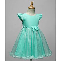 Babyhug Woven Cap Sleeves Party Dress With Bow Applique - Aqua Blue