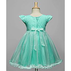 Babyhug Woven Cap Sleeves Party Dress With Bow Applique - Aqua Blue