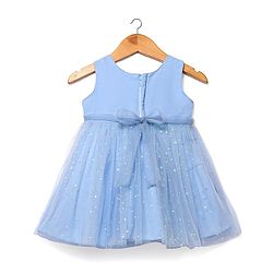 Babyhug Woven Sleeveless Mesh Dress with Foil Print - Light Blue