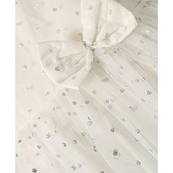 Babyhug Woven Sleeveless Mesh Dress with Bow Applique & Foil Print - White
