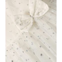 Babyhug Woven Sleeveless Mesh Dress with Bow Applique & Foil Print - White