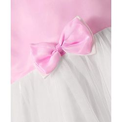 Babyhug Woven Sleeveless Mesh Dress with Bow Applique - Pink & White
