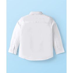 Babyhug Woven Full Sleeves Solid Color Pleated Shirt & Trouser Set with Bow & Suspender - White & Green