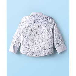 Babyhug Woven Full Sleeves Floral Printed Shirt & Trouser Set with Suspender - White & Navy Blue