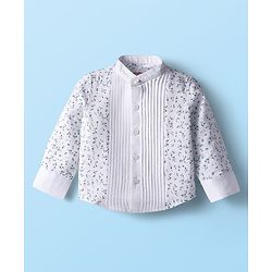 Babyhug Woven Full Sleeves Floral Printed Shirt & Trouser Set with Suspender - White & Navy Blue